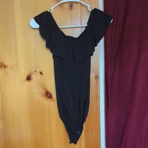 Black Ruffled Off-Shoulder Bodysuit